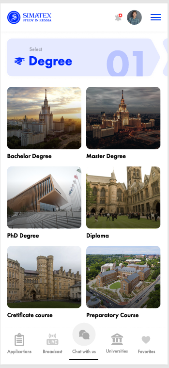 Screenshot of Simatex: Gateway to Higher Education in Russia