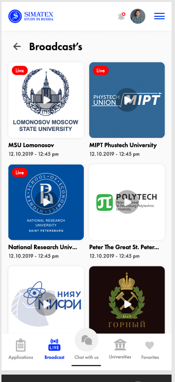 Screenshot of Simatex: Gateway to Higher Education in Russia