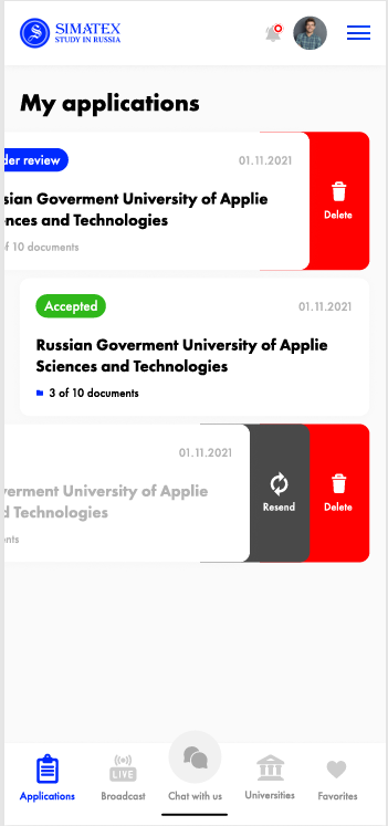 Screenshot of Simatex: Gateway to Higher Education in Russia