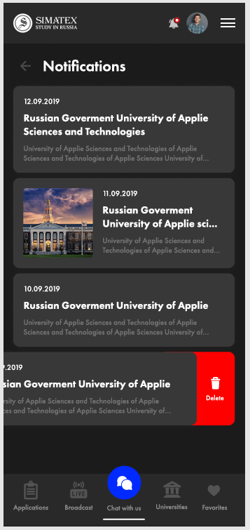 Screenshot of Simatex: Gateway to Higher Education in Russia